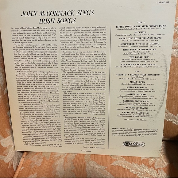 ☘️ Vintage John McCormack Sings Irish Songs 1958 RCA Vinyl Record ☘️ - Picture 4 of 5
